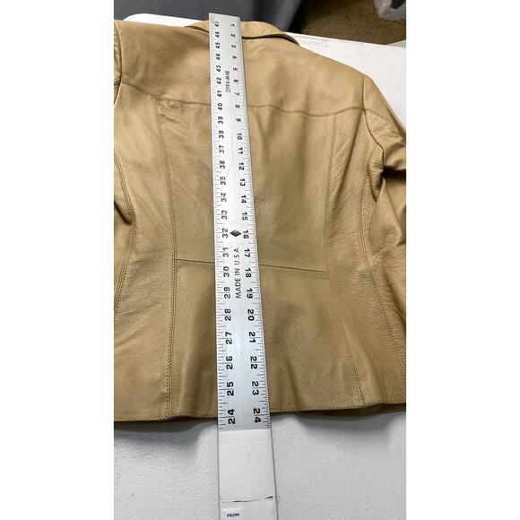Wilsons Leather Maxima Blazer Style Fitted Jacket Tan Beige Small S Vintage 90s - Picture 5 of 10